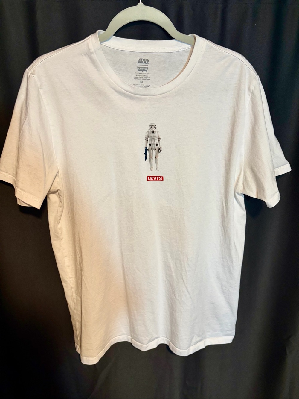 Levi's White Short Sleeve Tee with Mini Stormtrooper & Red Logo